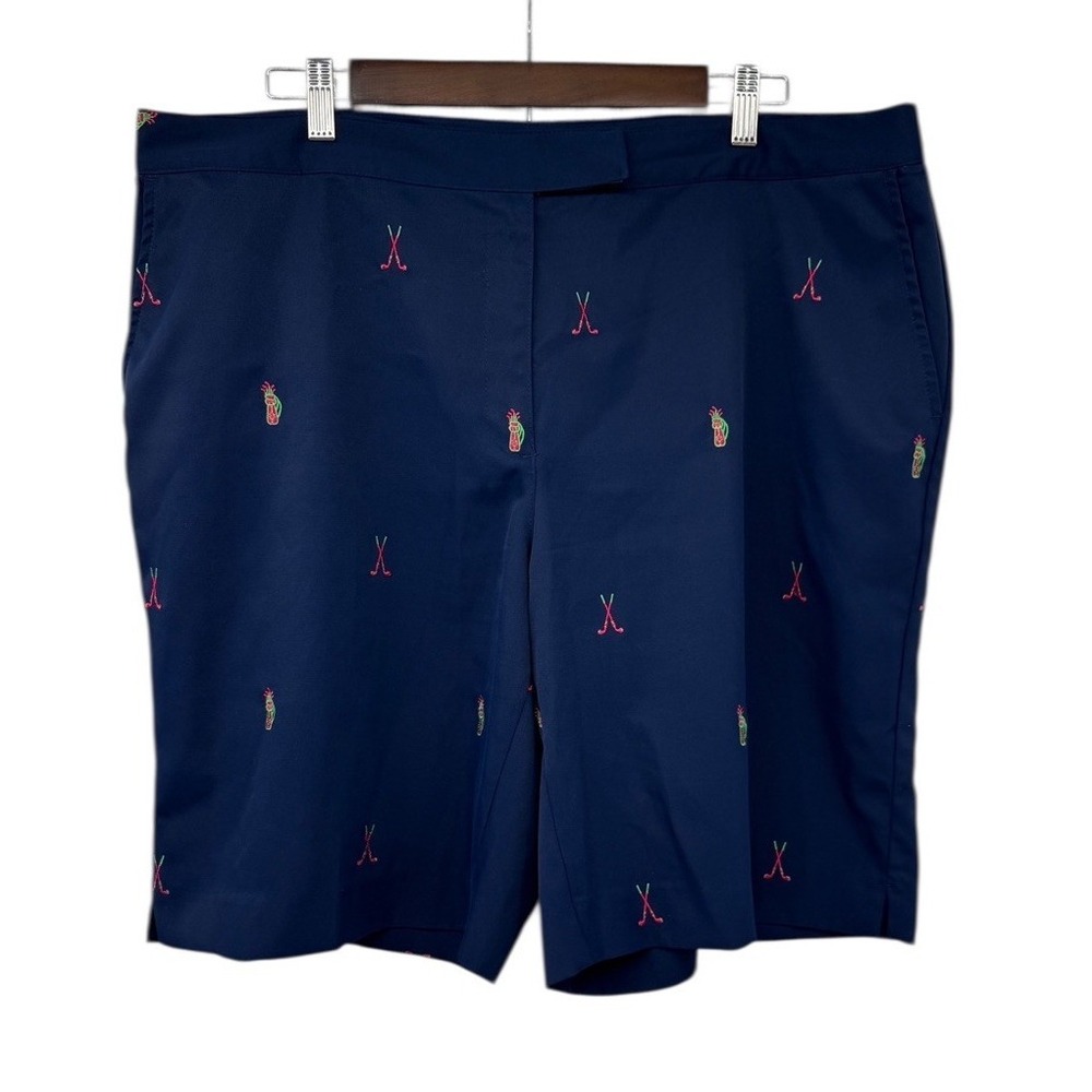 Coral Bay Womens Golf Shorts‎ Size 18 Navy Embroidered Stretch 10" Inseam 40W